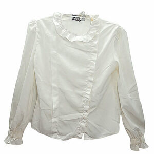 Vintage 80s Contempo Casuals Satin Ruffle Cuff Collar‎ Long Sleeve Button Blouse